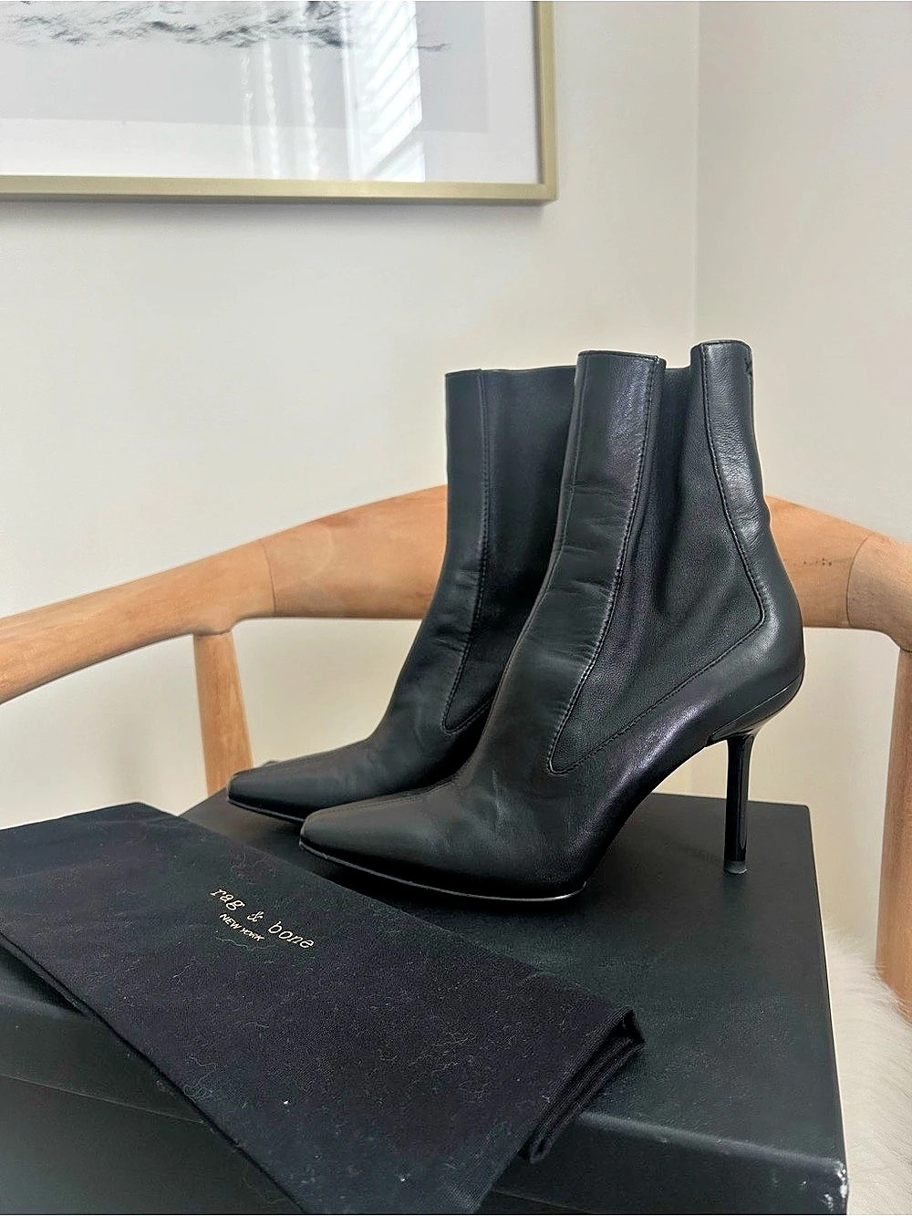 Rag & Bone New York Leather Rio Classic Heeled Boots in Black EU 37.5, 7.5 Excel